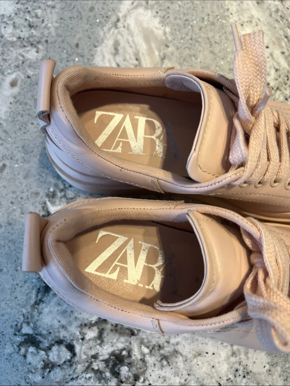 ZARA Pastel Pink Faux Leather Chunky Platform Sneakers Size 38 (US 7.5)